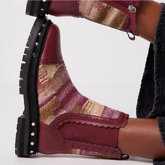 FREE PEOPLE Maroon Patchwork Fall Boots - Picture 2 of 8